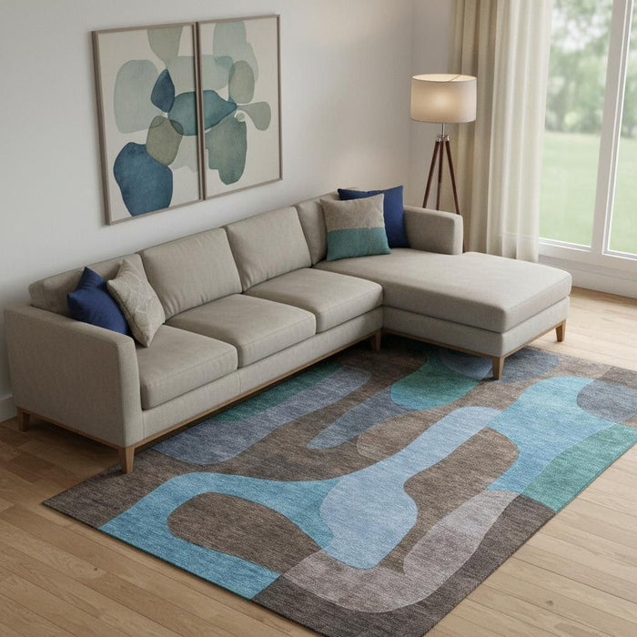 10' X 14' Abstract Washable Area Rug With UV Protection (706259) - Brown / Blue