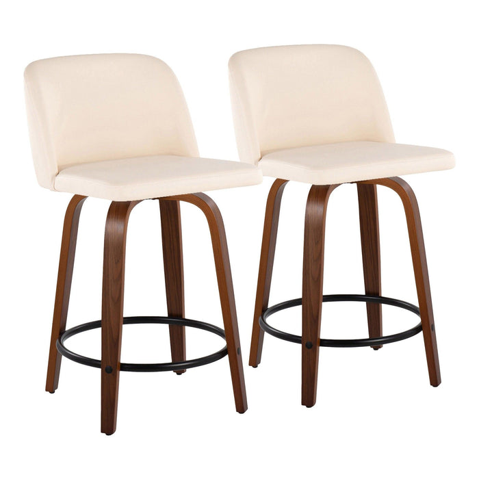 Toriano - 24" Fixed-height Counter Stool (Set of 2) - Walnut And Black Round Footrest