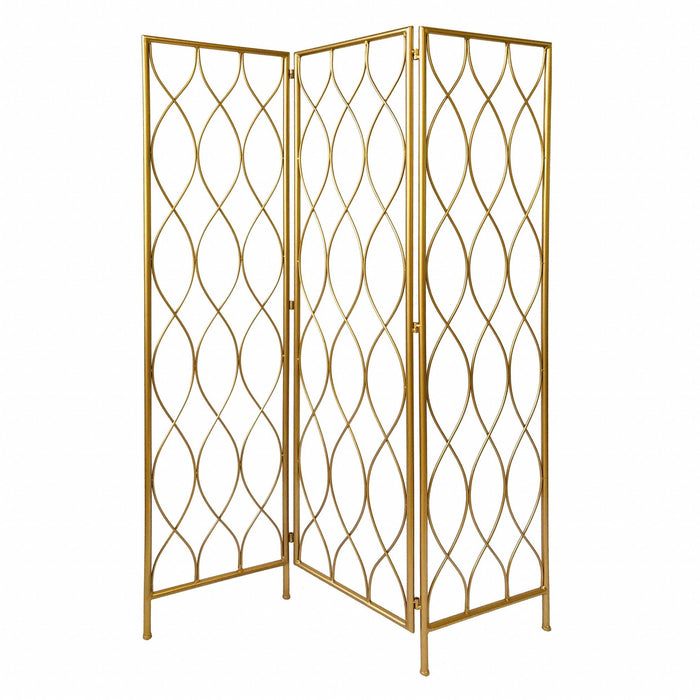 Iron Folding Three Panel Screen Room Divider - Gold