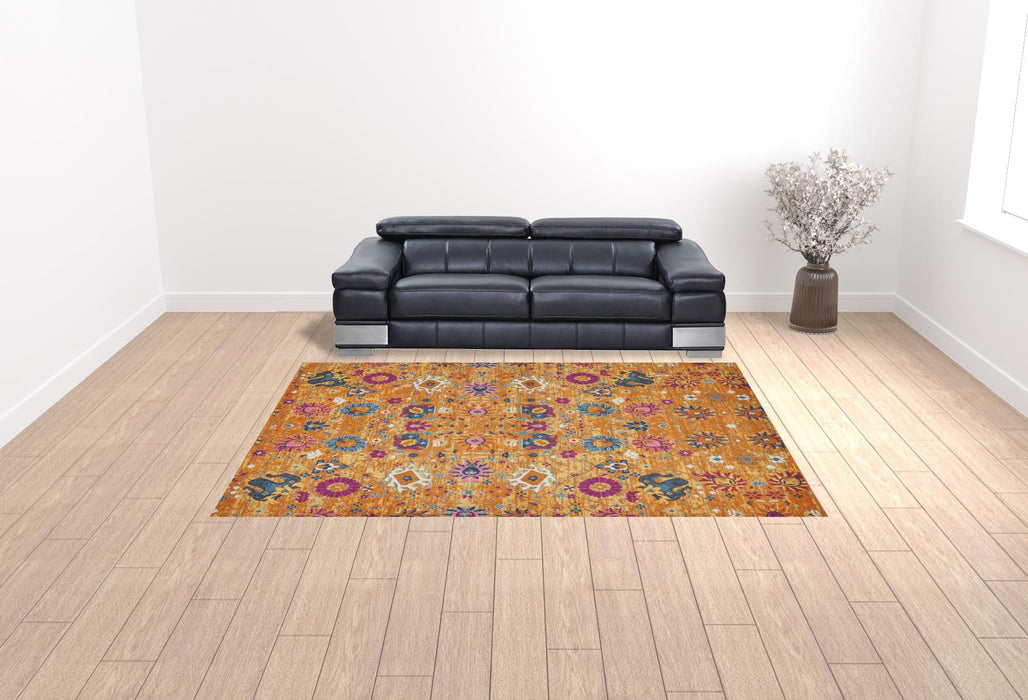 9' x 12' Floral Power Loom Area Rug - Gold
