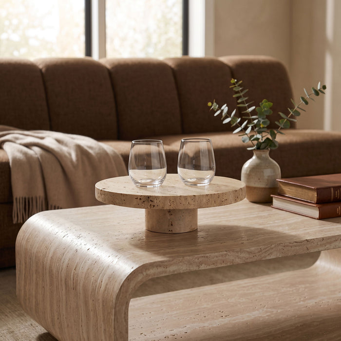 Elegant genuine travertine tray by Meridian Furniture featuring a smooth, natural stone surface and stylish rectangular design.