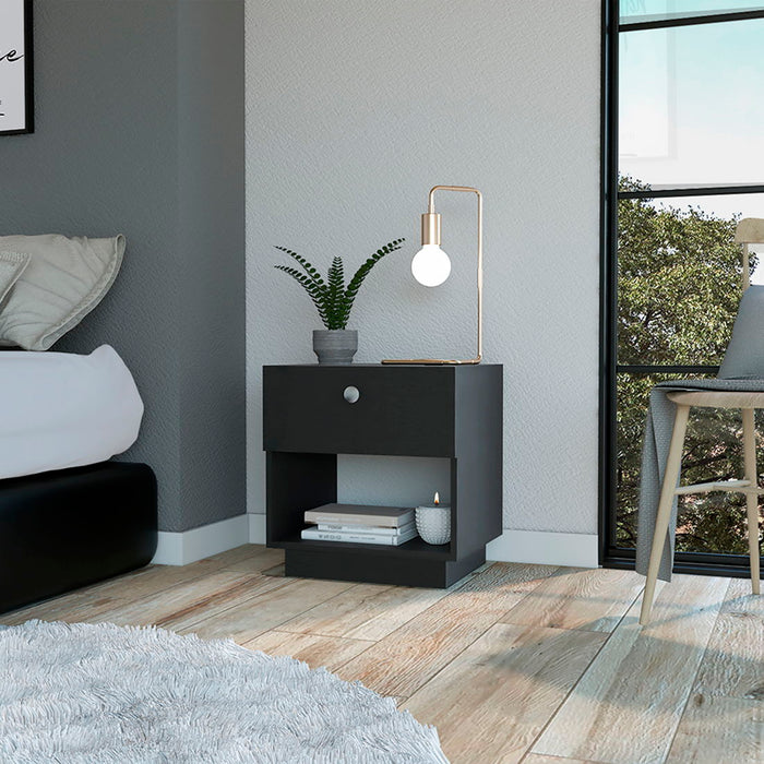 18.5" x 15.8" x 19.7" One Drawer Faux Wood Nightstand - Black