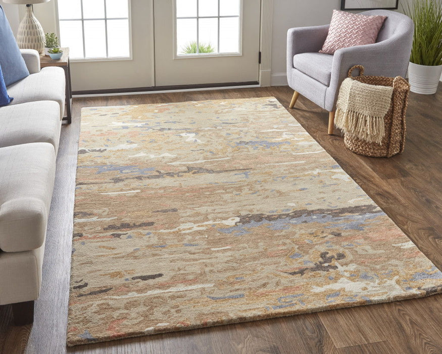10' x 14' Wool Abstract Tufted Handmade Stain Resistant Area Rug - Tan And Blue