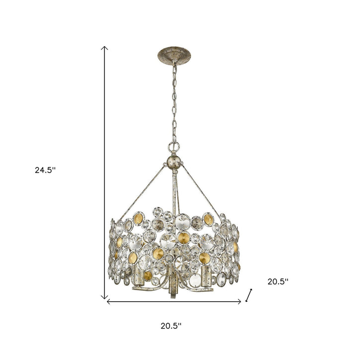 Three Light Metal And Crystals Dimmable Chandelier With Shades - Silver