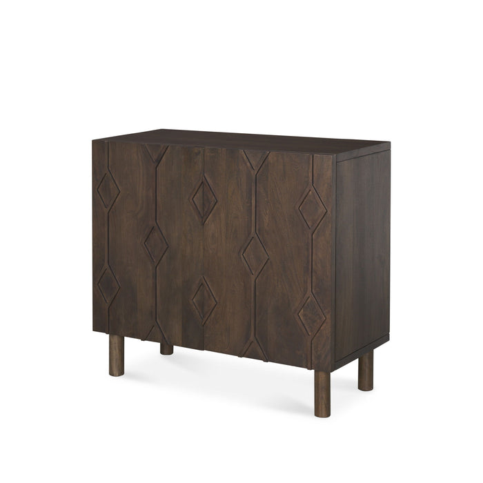 36" Solid Wood Carved Geometric Accent Cabinet With Two Doors - Dark Brown