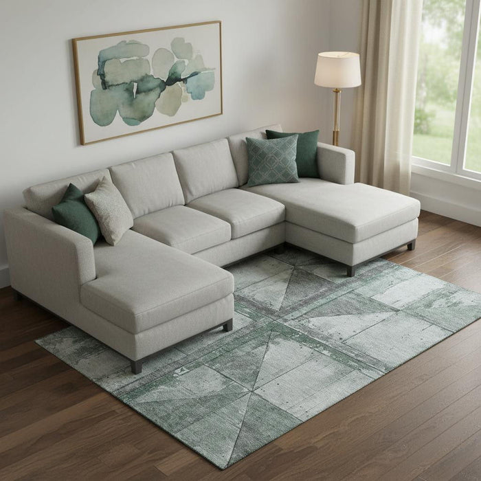 10' X 14' Geometric Washable Area Rug With UV Protection (706523) - Sage / Gray