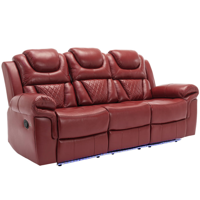 Giga home theater reclining sofa with manual recliner, center console, and LED light strip for living room comfort