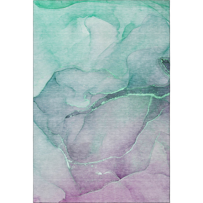 9' X 12' Abstract Washable Area Rug With UV Protection (646893) - Fern Green / Ivory