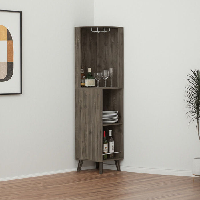 73" Wood Corner Bar Cabinet With One Drawer - Gray