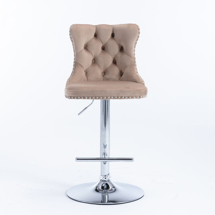 Set of 2 Giga swivel barstools with adjustable seat height, tufted upholstery, back support, for home pub and kitchen island.