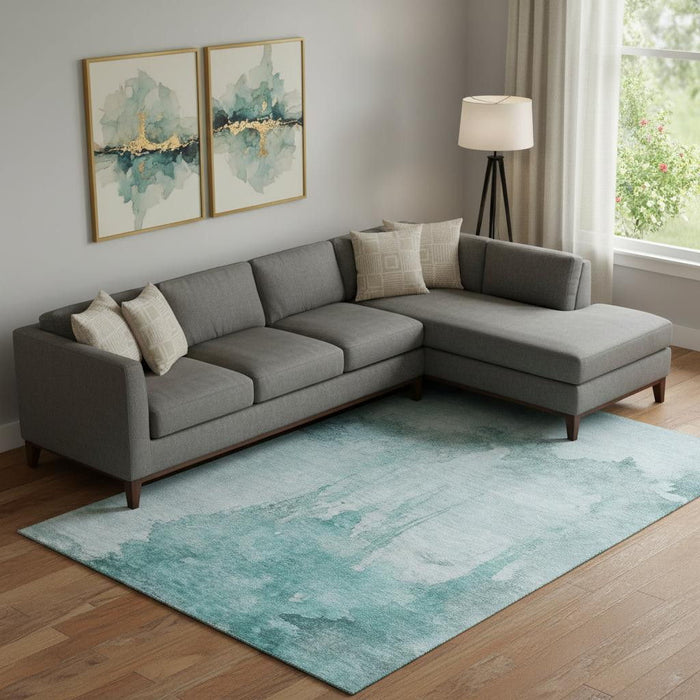 10' X 14' Abstract Washable Area Rug With UV Protection (701533) - Teal / Aqua