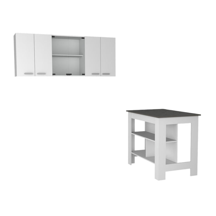 41" Wood Kitchen Island With Storage - Gray / White
