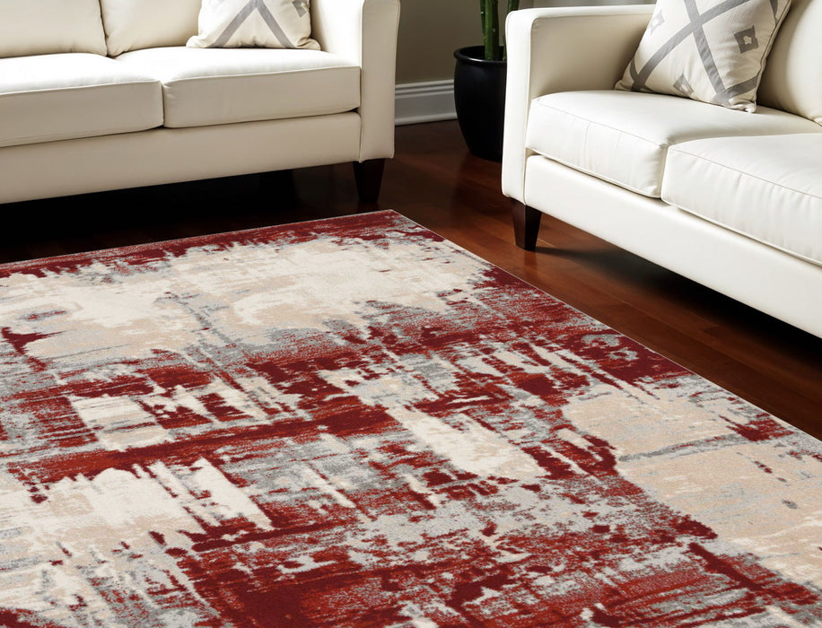 8' X 11' Abstract Non Skid Area Rug - Ivory And Gray