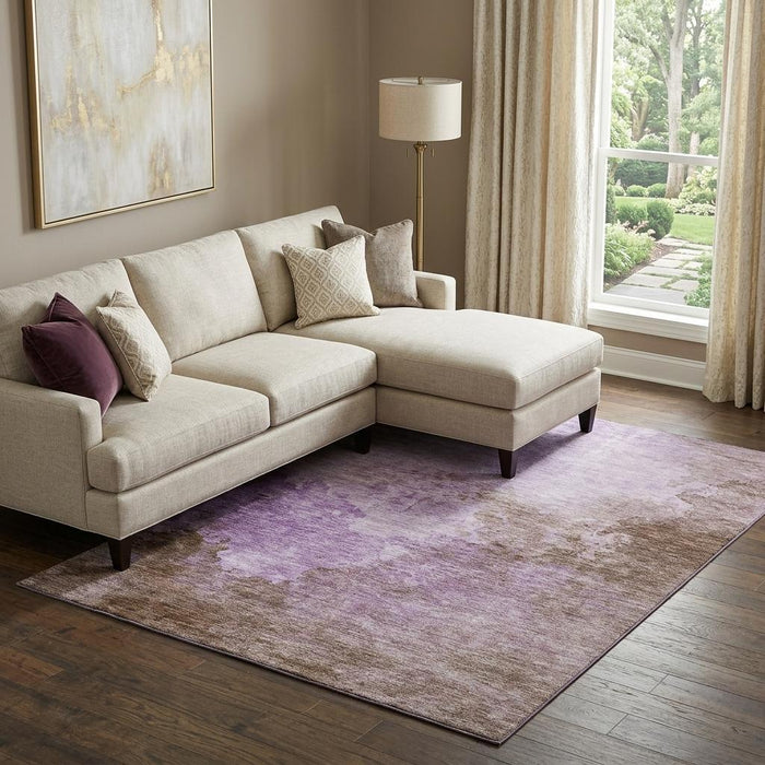 10' X 14' Abstract Washable Area Rug With UV Protection (686150) - Lavender / Mauve