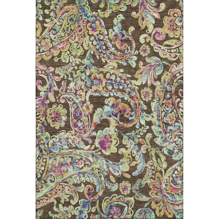 10' X 14' Paisley Washable Area Rug With UV Protection - Chocolate