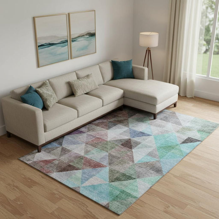 10' X 14' Geometric Washable Area Rug With UV Protection (710741) - Silver / Purple / Blue