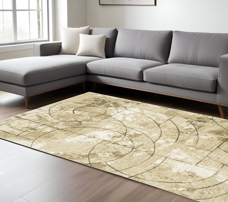 7' X 10' Geometric Area Rug - Beige And Brown