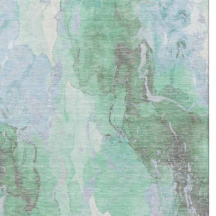 10' X 14' Abstract Washable Area Rug With UV Protection (701335) - Pale Aqua / Green / Ivory