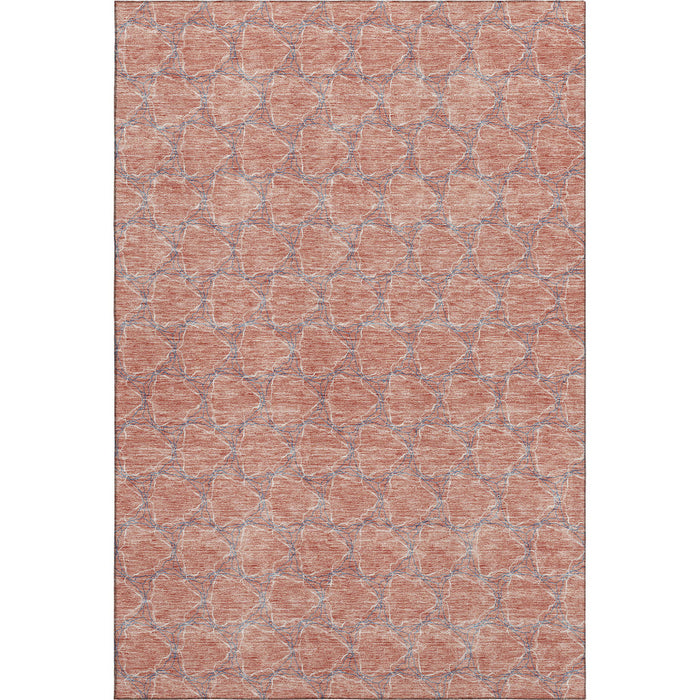 10' X 14' Geometric Washable Area Rug With UV Protection (676080) - Salmon / Ivory / Blue
