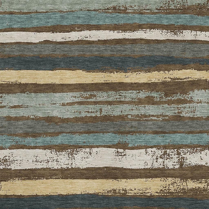 10' X 14' Striped Washable Area Rug With UV Protection (680007) - Brown / Gold / Ivory