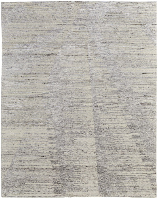 12' x 15' Abstract Hand Knotted Worn Faded Area Rug - Ivory And Gray