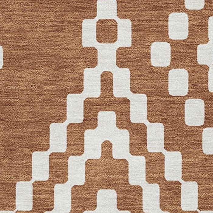 10' X 14' Geometric Washable Area Rug With UV Protection (670850) - Terra Cotta / Ivory