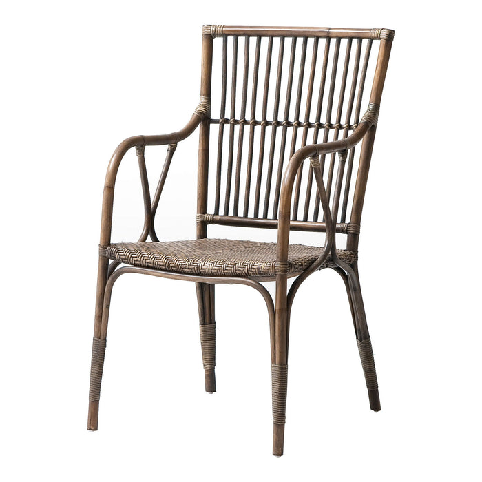 Rattan Slat Back Dining Arm Chairs (Set of 2) - Natural