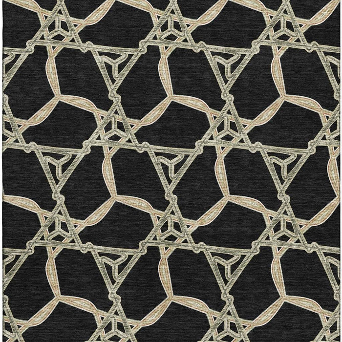 10' X 14' Geometric Washable Area Rug With UV Protection (675966) - Black / Beige / Ivory