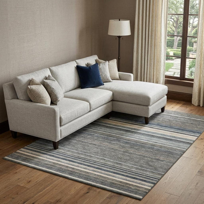 10' X 14' Striped Washable Area Rug With UV Protection (677339) - Taupe / Beige / Gray