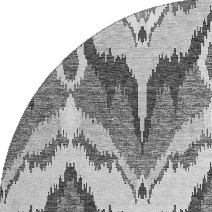 8' Ikat Washable Round Rug With UV Protection - Gray And Silver