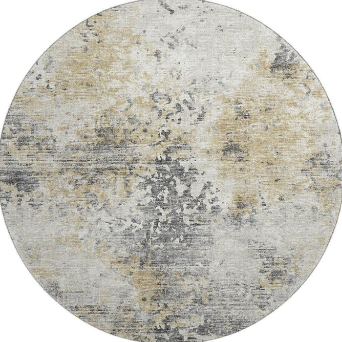 8' Abstract Washable Round Rug With UV Protection - Midnight
