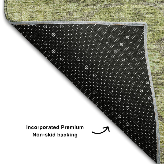 10' X 14' Damask Washable Area Rug With UV Protection (683944) - Green / Gray