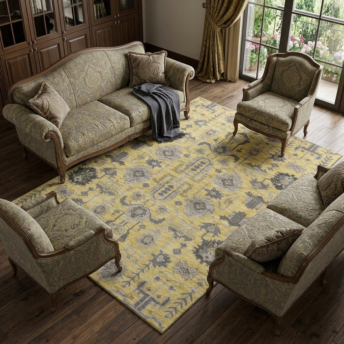 10' X 14' Oriental Washable Area Rug With UV Protection (656633) - Amber / Gray / Charcoal
