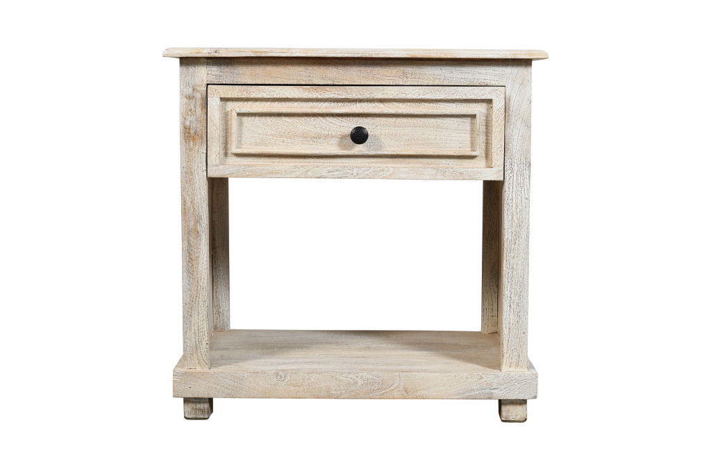 28" Solid Wood Distressed One Drawer Nightstand - White