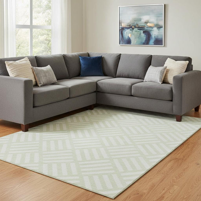 10' X 14' Geometric Washable Area Rug With UV Protection (652383) - Mint Green / Ivory