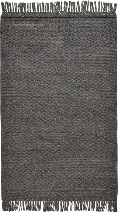8' x 10' Wool Geometric Hand Woven Area Rug With Fringe - Gray