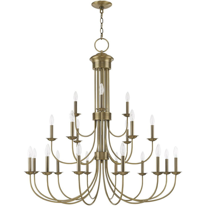 44'' Multi Light Dimmable Chandelier With Shades - Antiqued Brass