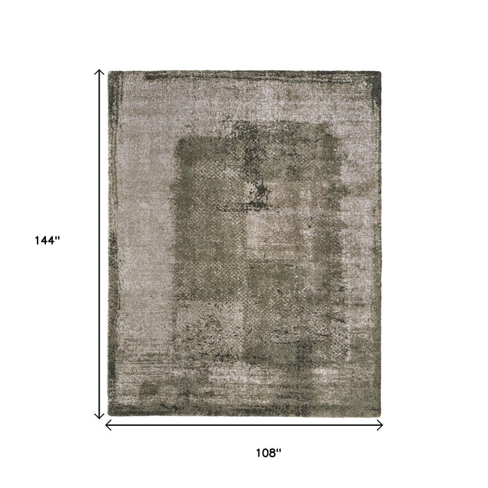 9' X 12' Abstract Distressed Area Rug - Green And Tan