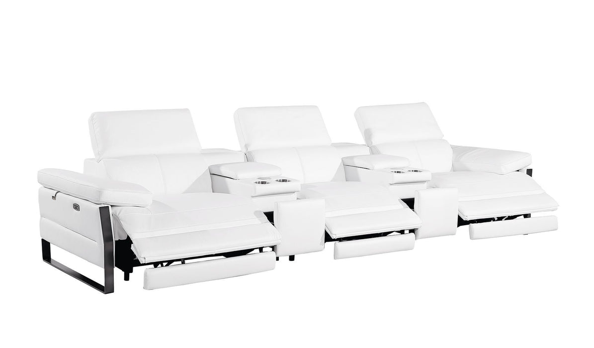 Top Grain Leather Reclining Metal USB Sofa (720344) - White