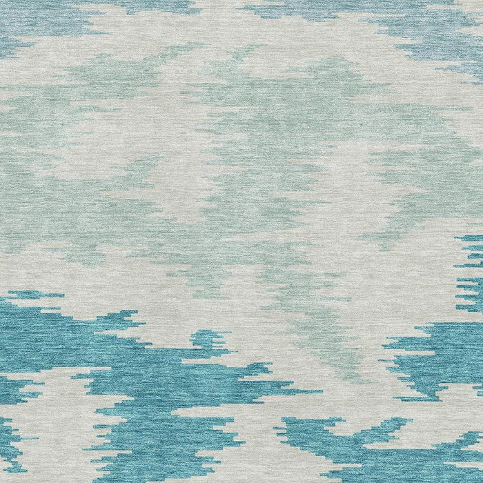8' X 10' Abstract Washable Area Rug Polyester With UV Protection - Teal / Ivory