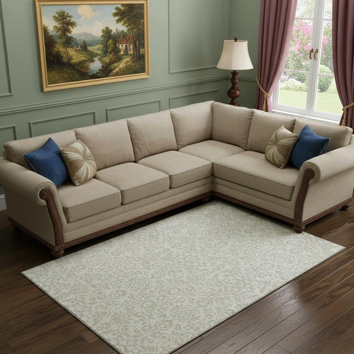 10' X 14' Damask Washable Area Rug With UV Protection (673139) - Ivory / Beige