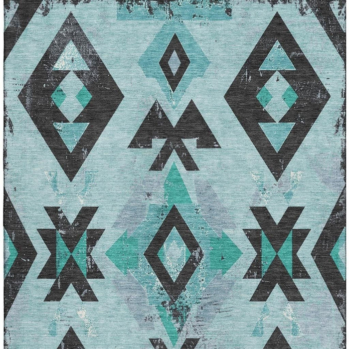10' X 14' Southwestern Washable Area Rug With UV Protection (706769) - Teal / Charcoal