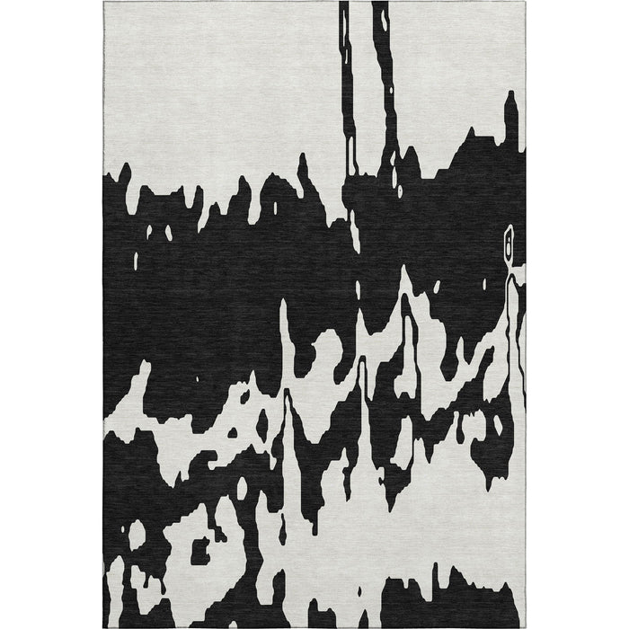 10' X 14' Abstract Washable Area Rug With UV Protection (676116) - Black / Ivory