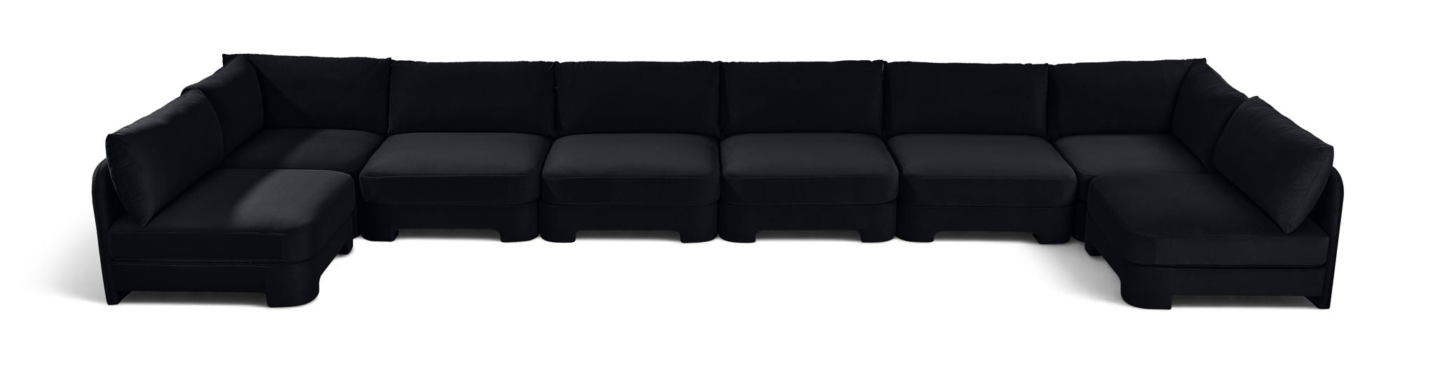 Beige Hammond velvet performance fabric 8-piece U-shaped armless sectional sofa by Meridian Furniture, stationary living room furniture.