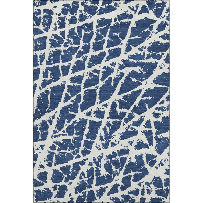 10' X 14' Abstract Washable Area Rug With UV Protection (646554) - Navy Blue / Ivory