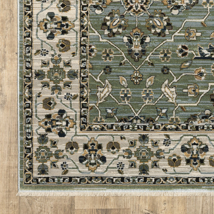 7' X 10' Floral Area Rug With Fringe (575109) - Blue / Green / Beige