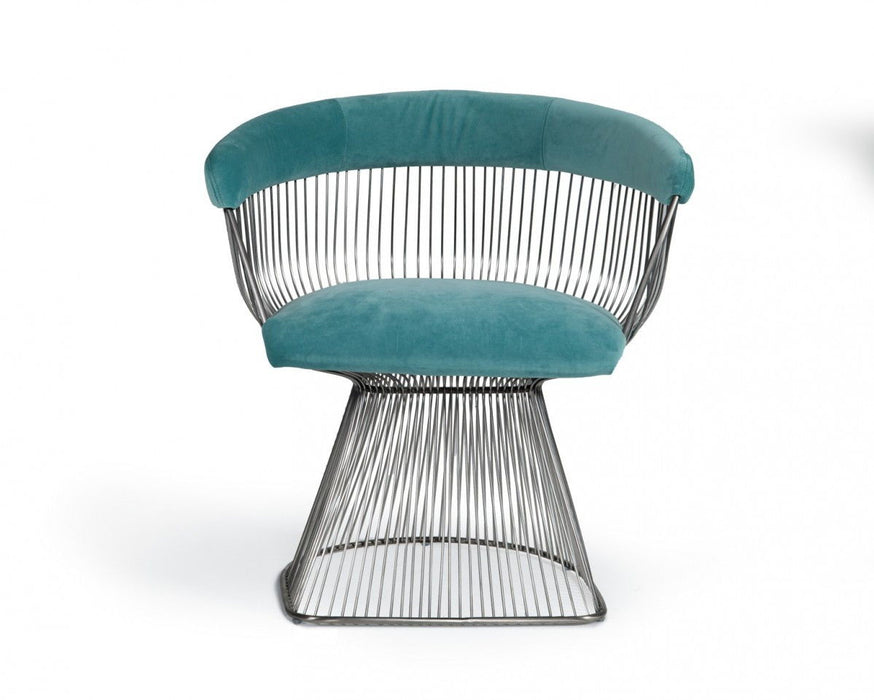 Teal And Velvet Steel Windsor Back Dining Arm Chair - Teal Blue