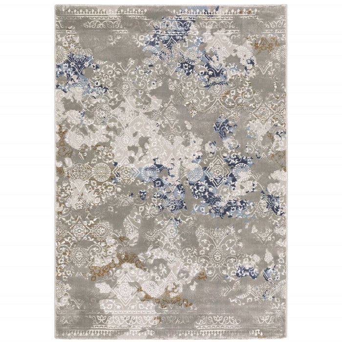 10' x 13' Abstract Power Loom Stain Resistant Area Rug - Gray Blue Ivory Brown And Navy
