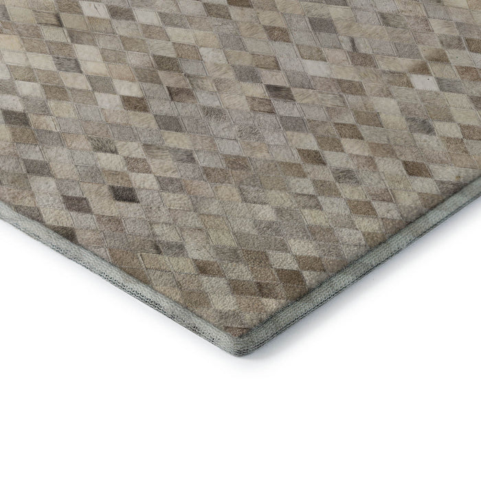 8' Diamond Washable Round Rug With UV Protection (644697) - Gray / Ivory / Beige