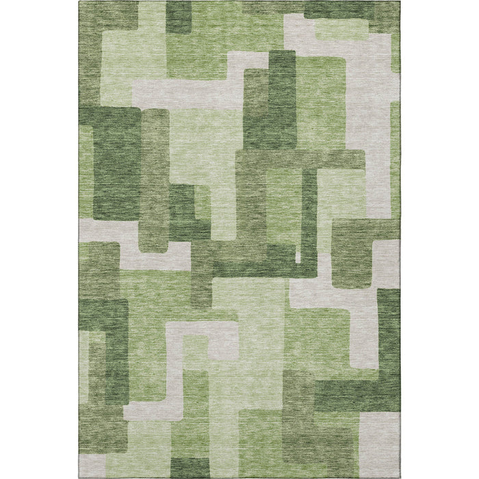 9' X 12' Abstract Geometric Washable Area Rug With UV Protection - Green / Ivory